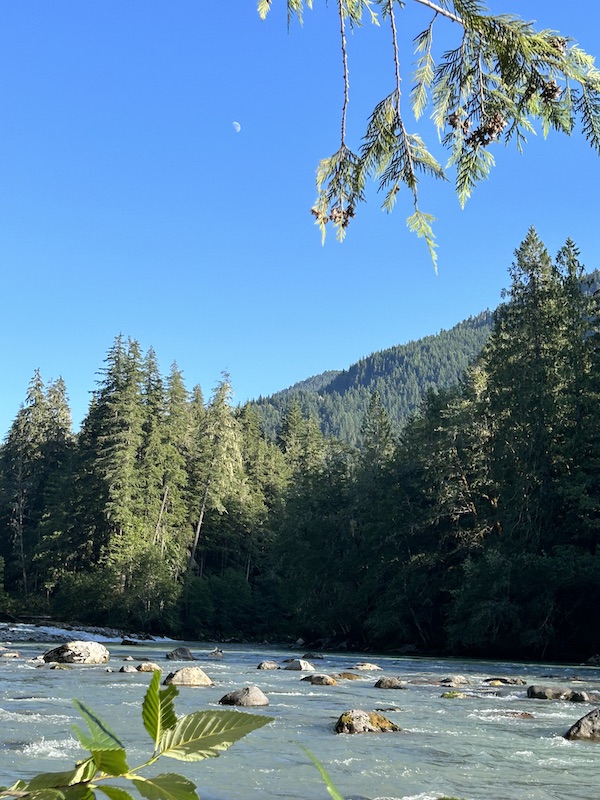 Moon rising over the Sauk River